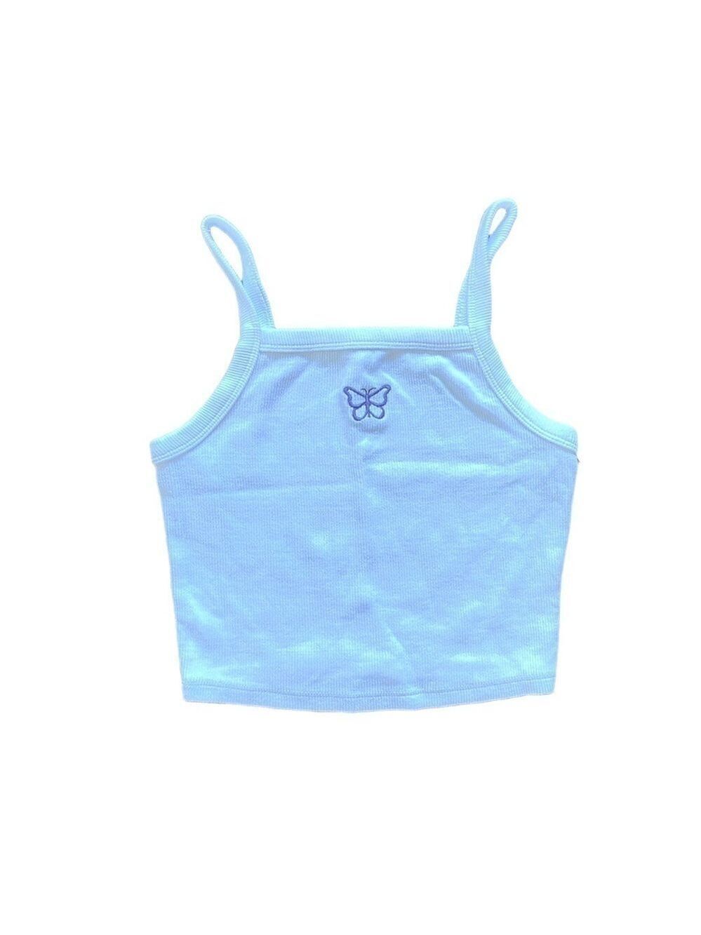 Garage White Butterfly Crop Tank Top XS